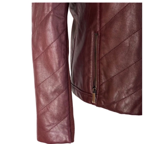🎉HP🎉Badgley Mischka Oxblood Eloise Quilted Leather Jacket - Picture 7 of 10